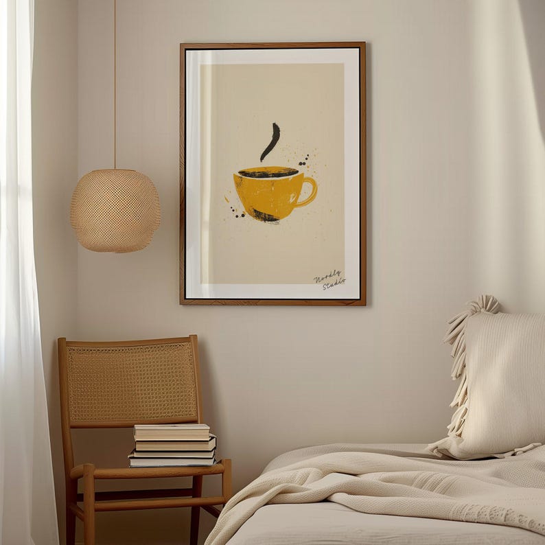 DIN A Vertical Frame Photoshop Mockup Template for Art Display, A2 Wood Frame in Bedroom Scene PSD, Photoshop Frame Mockup