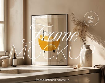 DIN A Frame Mockup: PSD Template, Interior Bathroom Scene