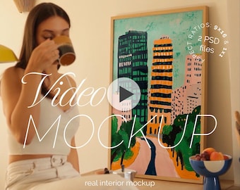 Vídeo de mockup de arte de parede animada: DIN A, 1x1 e 9x16 PSD (MOV)