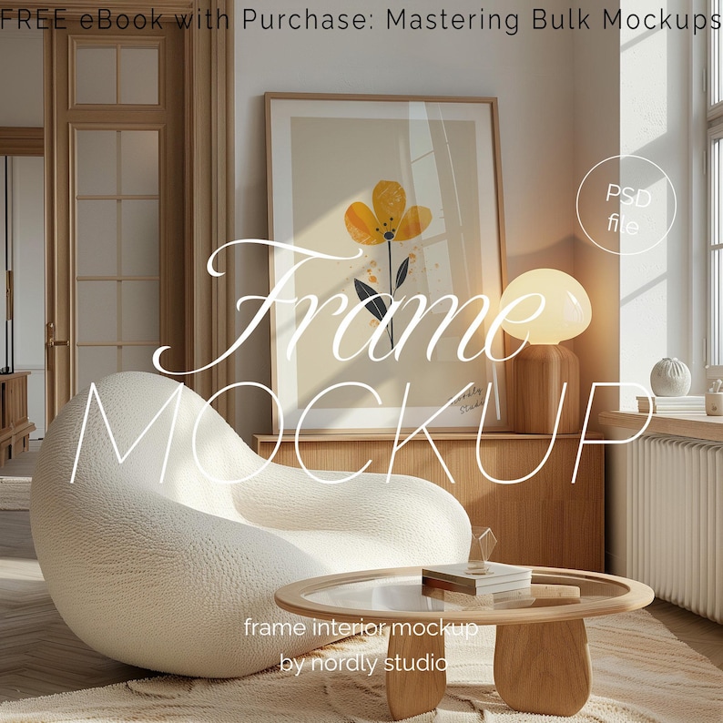 Vertical Frame Mockup: DIN A, ISO A1, Wood, Glass Reflection (PSD) image 1