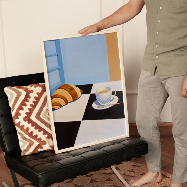 Frame Mockup With Person, DIN A Ratio, Thin Wood Frame Mockup with Man, PSD Photopea Mockup, Frame Mockup Home Interior, Luxury Frame Mockup