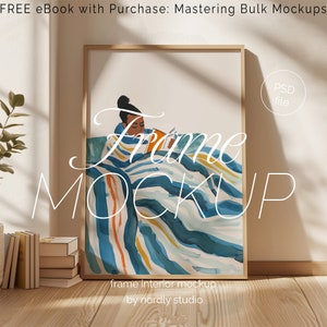 DIN A Vertikaler Rahmen Mockup, Rahmen an Wand gelehnt Vorlage für Photoshop, dünner Holzrahmen PSD für Drucke und Kunstwerke, skandinavisches Mockup