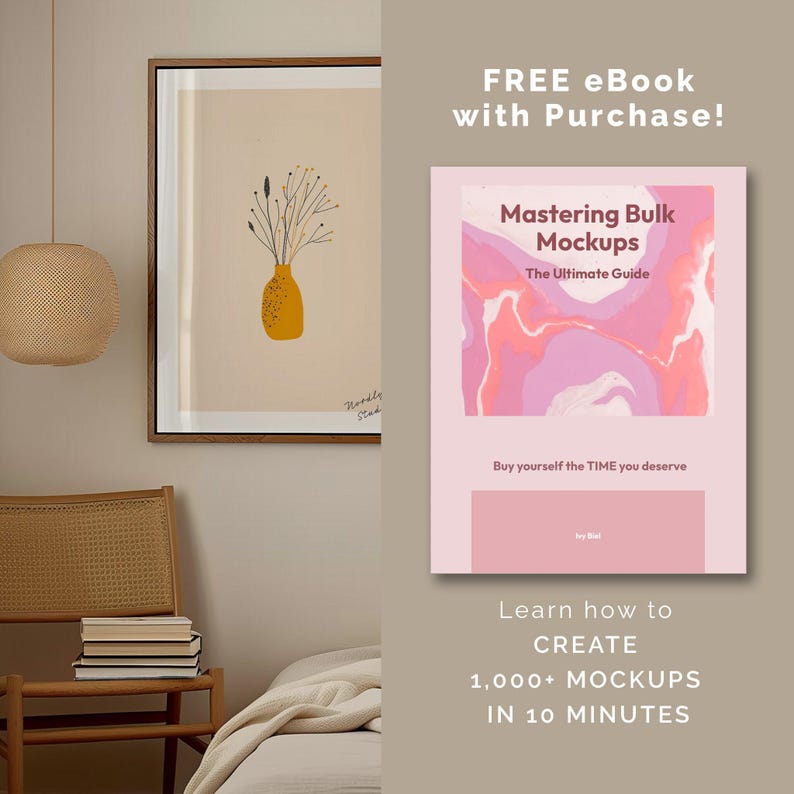DIN A Vertical Frame Photoshop Mockup Template for Art Display, A2 Wood Frame in Bedroom Scene PSD, Photoshop Frame Mockup