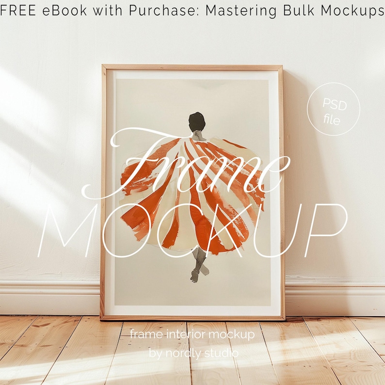 DIN A Vertical Frame Mockup, Frame Leaning on Wall Template for Photoshop, Thin Wood Frame PSD for Prints and Artwork, Scandinavian Mockup