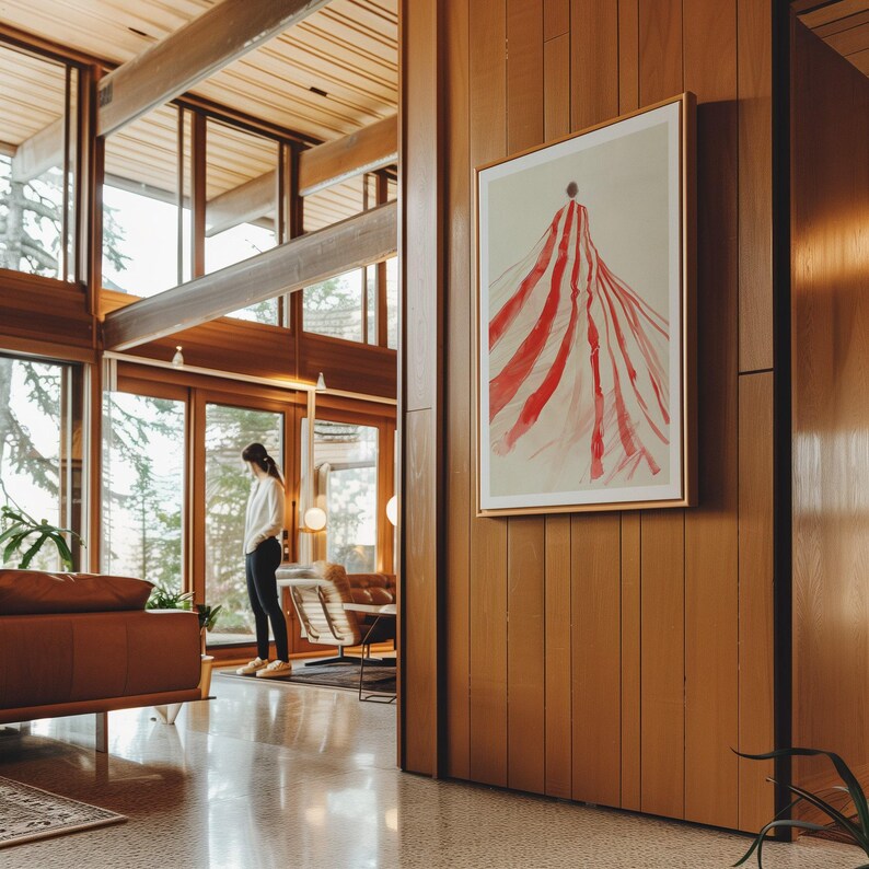 Vertical Framed Canvas Mockup: Mid-Century Modern Interior (PSD) image 6