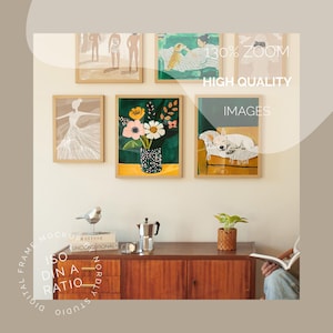Six frame mockup bundle, set of six frame mockups, set of 6 frames with person, frame gallery mockup, wall gallery mockup light wood