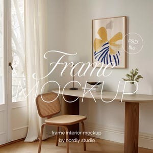 薄型木製フレームのモックアップ：DIN A比、住宅内装（PSD Photoshop）