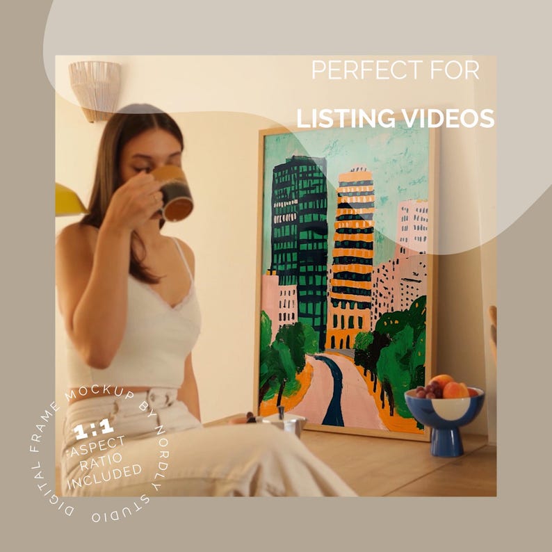 Video Frame Mockup With Person, DIN A Wall Art Reel Mockup Video, 1x1 & 9x16 Aspect Ratio for Reels, PSD Animated Mockup, Video Mockup MOV
