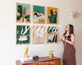Six Frame Mockup Bundle: Light Wood Wall Gallery (PSD)