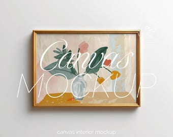 Golden Framed Canvas Mockup: Minimalist Art Print Template (PSD)