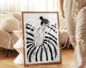 Japandi Wood Frame Mockup: DIN A, A2 Template (PSD)