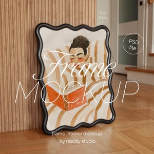 Wavy Frame Mockup: Black Plastic or Wood 3x4 Poster (PSD)