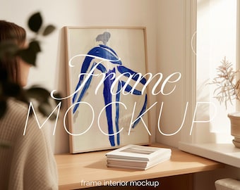 Thin Wood Frame Mockup: DIN A Ratio, Home Interior (PSD)