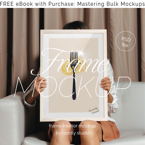 Frame Mockup With Person, ISO A DIN Ratio, White Frame Mockup, PSD Photoshop Photopea Mockup, Person Holding Frame, Y2K 90s Indie Sleaze