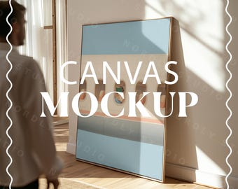 Canvas Wall Art Mockup PSD: ISO Vertical Frame, Photorealistic Interior Scene Instant Download