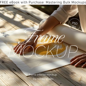 Poster Mockup With Person, DIN A Ratio, Close Up Detail Mockup, PSD Photoshop Frame Mockup with Hands, Rolled Print Mockup, Minimal Mockup