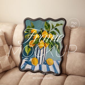 Gewellter Rahmen Mockup, kurviger schwarzer Kunststoff oder Holz Poster Vorlage 3x4 Preppy Poster Rahmen, Trendy Mockup Foto PSD Smart Objekt Funky Kunstwerke