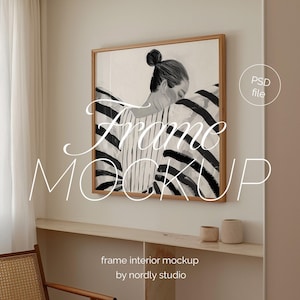 Square Wood Frame Mockup: Modern Print Display (PSD)