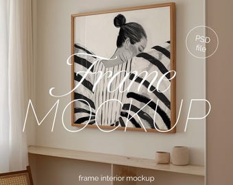 Square Wood Frame Mockup: Modern Print Display (PSD)