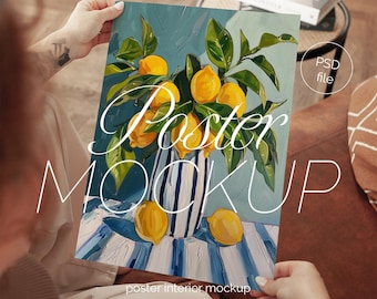 Minimalist Poster Mockup With Hands: DIN A Ratio PSD Photoshop Frame