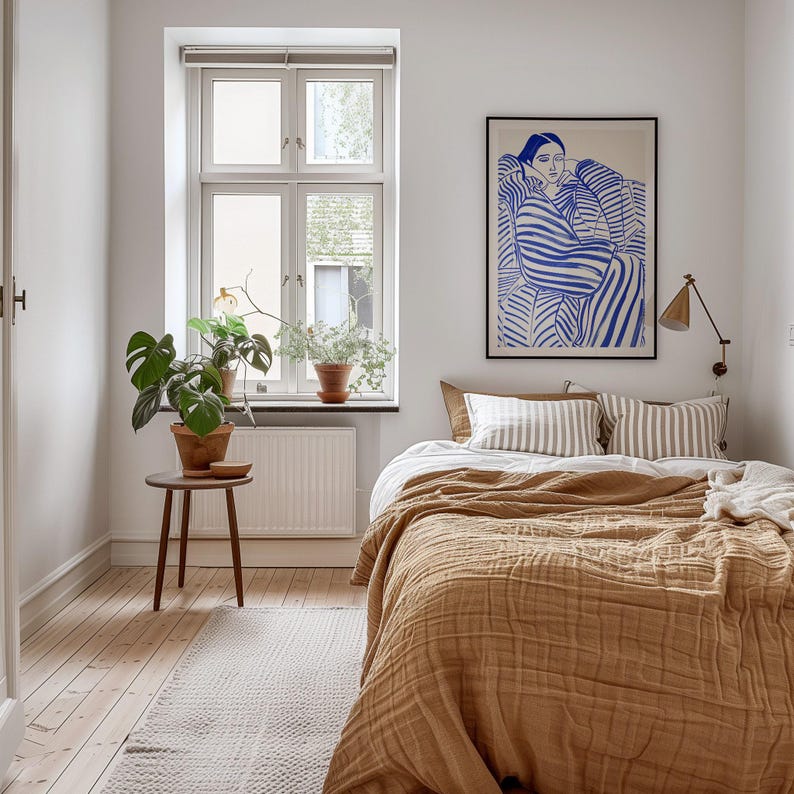 Vertical Frame Mockup Bedroom, DIN A Ratio, Thin Wood Frame, PSD Photoshop Photopea Mockup, interior frame mockup, glass reflection mockup