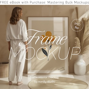 Frame Mockup With Person, ISO DIN A Ratio, Woman standing frame mockup, PSD Photoshop Mockup, Interior Frame Mockup, Boho Frame Mockup