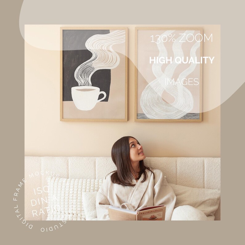 Two Frames Mockup Bedroom With Person, ISO A DIN Ratio, Thin Wood Frame