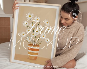 Thin Wood Frame Mockup: DIN A Ratio, Home Interior (PSD)