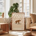 Boho Living Room Frame Mockup: Thin Wood, DIN A Ratio (PSD)