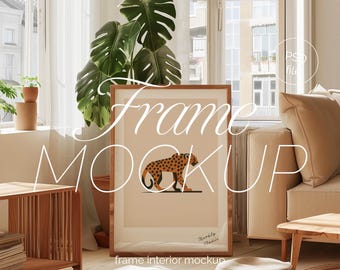 Boho Living Room Frame Mockup: Thin Wood, DIN A Ratio (PSD)