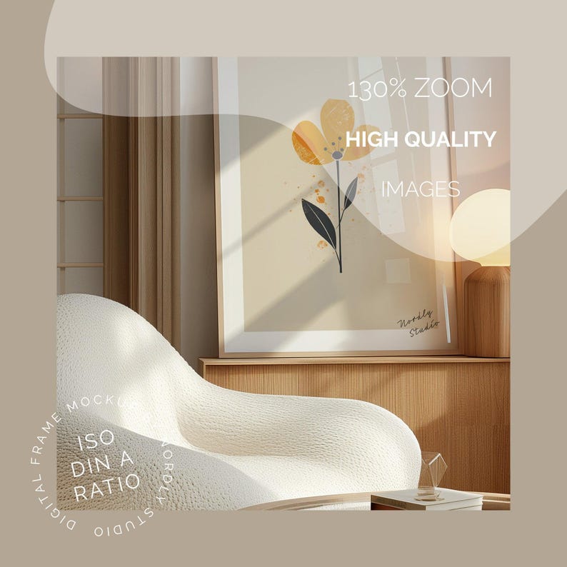 Vertical Frame Mockup: DIN A, ISO A1, Wood, Glass Reflection (PSD) image 3