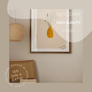 DIN A Vertical Frame Photoshop Mockup Template for Art Display, A2 Wood Frame in Bedroom Scene PSD, Photoshop Frame Mockup