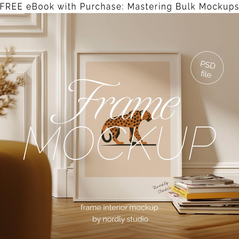 White Wood Frame Mockup: Minimal Leaning Design (A Series Sizes) image 1