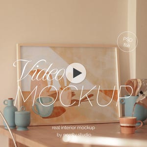 Horizontal Video Frame Mockup, DIN A Ratio, Thin Wood Frame PSD Photoshop Animated Mockup, Vertical Frame Video Mockup Kitchen Interior MOV