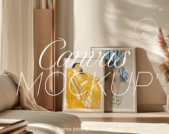 Two Framed Canvas Mockups: Living Room Interior (PSD)