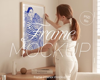 Thin Wood Frame Mockup: DIN A Ratio, Home Interior (PSD)