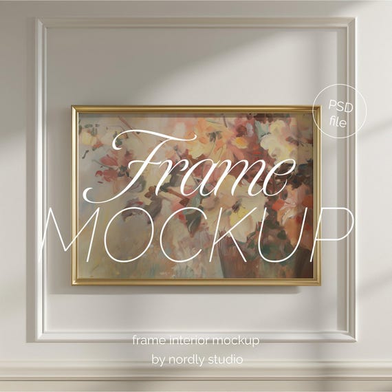 Gold Frame Mockup: DIN A Horizontal Artwork Template (PSD)