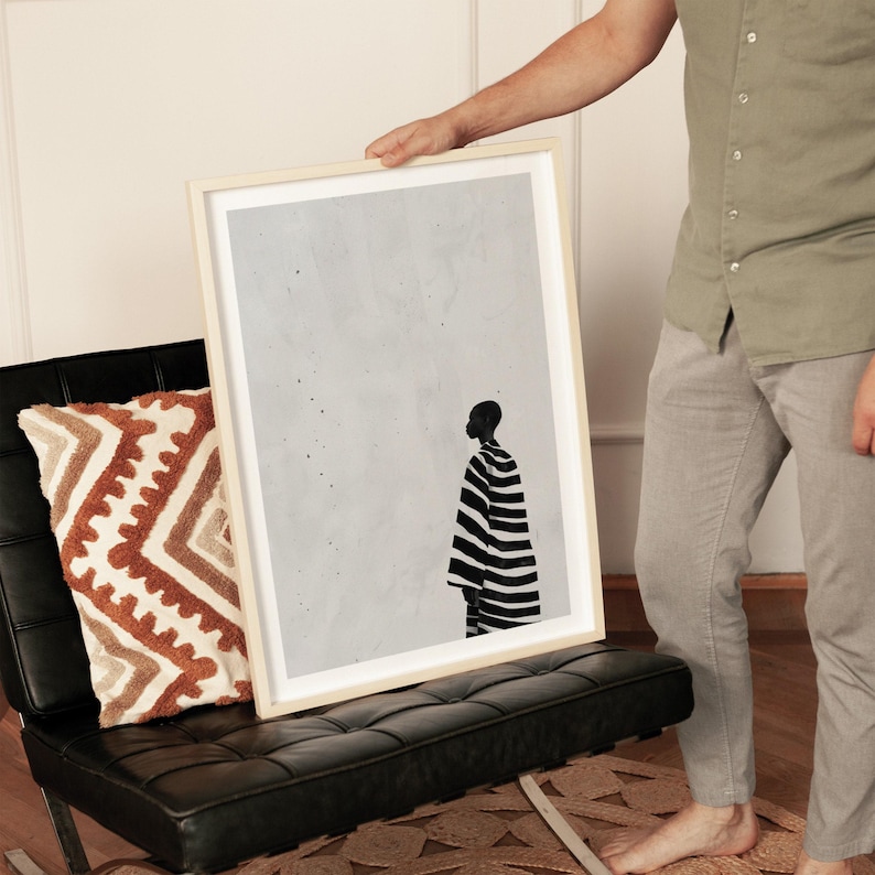 Frame Mockup With Person, DIN A Ratio, Thin Wood Frame Mockup with Man, PSD Photopea Mockup, Frame Mockup Home Interior, Luxury Frame Mockup