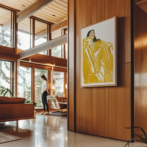 Vertical Framed Canvas Mockup: Mid-Century Modern Interior (PSD) image 7