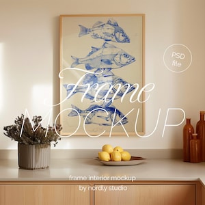 Light Wood Frame Mockup: DIN A4 Scandinavian Kitchen (PSD)