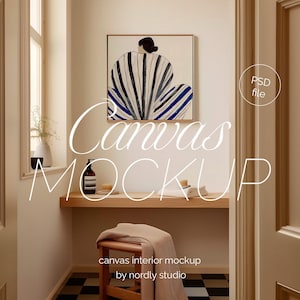 Square Frame Mockup: Bathroom Interior, Wood Floater (PSD)
