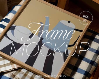 Square Frame Mockup: Light Wood, Art & Print Display (PSD)