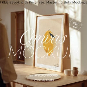 Gerahmtes Segeltuch Mockup, Floater Rahmen Mockup, ISO DIN Verhältnis, dünner Holz Float Rahmen, PSD Photoshop Mockup, Segeltuch Mockup Home Interior