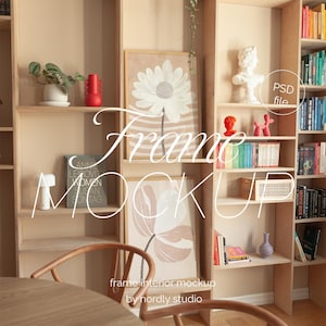 Maqueta de marco de sala de estar: Madera fina, interior bohemio (PSD)