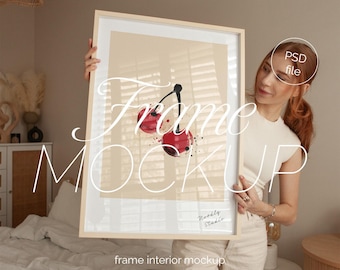 Thin Wood Frame Mockup: DIN A Ratio, Home Interior (PSD)