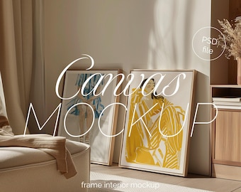 Thin Wood Frame Mockup: Japandi Home Interior (PSD)