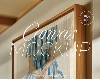 Framed Canvas Mockup: Vertical Wall Art Display (PSD)