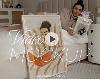 Vertical Frame Video Mockup: Bedroom Interior with Person (PSD & MOV)