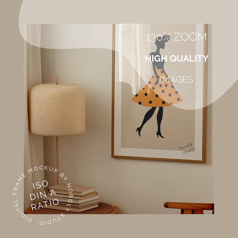 Wood Frame Mockup, A2 Vertical, Japandi Style (PSD Template) image 3