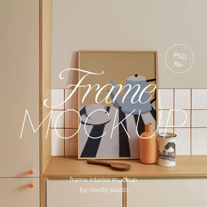 Mockup verticaal canvas frame: keukenbarwagen, DIN A-verhouding (PSD)